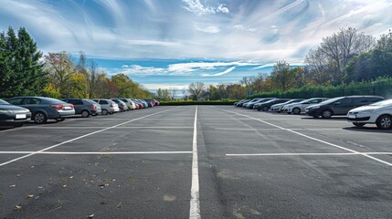 Car parking lot, with copy space on low/right area - obrazy, fototapety, plakaty