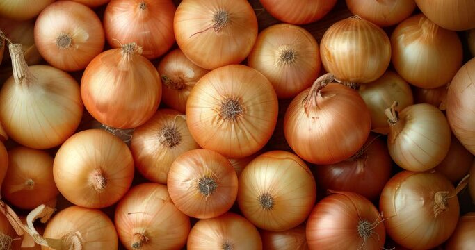 Onions top shot close up pattern texture background for design, healthy colorful fresh natural and organic, dezoom rotation