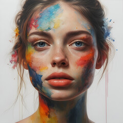 Vibrant, multicolored face paint showcasing human creativity and artistic expression
