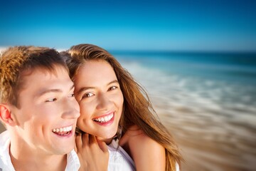 Young diverse couple have fun at beach