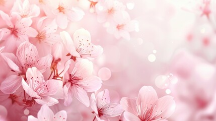 Beautiful spring cherry blossom with fading in to pastel pink and white background. Shallow depth of field. Wide header dimension