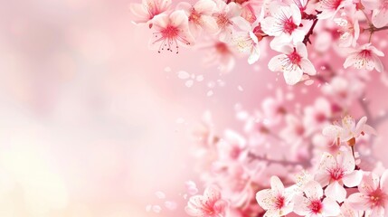 Beautiful spring cherry blossom with fading in to pastel pink and white background. Shallow depth of field. Wide header dimension