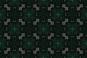 Seamless floral pattern with black, green and grey color. Vector illustration.