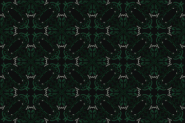 Seamless floral pattern with black, green and grey color. Vector illustration.