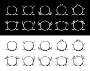 Silver frames set for game assets. Badges, achievements, emblem, insignia etc.