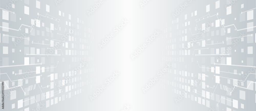 Aufkleber Abstract hi tech communication for presentation or banner. Sci-fi gray background with various technology elements. Science concept, squares with circuit board on gradient background