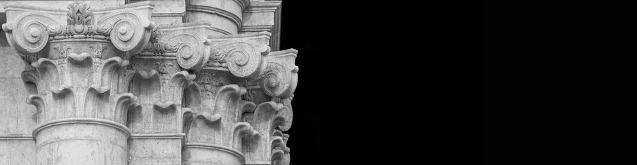Classical architecture in Venice. Corinthian column and capital from Church of St Barnabas facade, erected in the 18th centry (Black and White with copy space) - 773322401