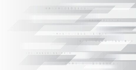 Sci-fi gray background with various technology elements. Science concept, horizontal lines and binary code on a gradient background. Abstract hi tech communication for presentation or banner.