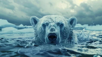 Fototapeten A white polar bear emerging from the water © PhotoHunter