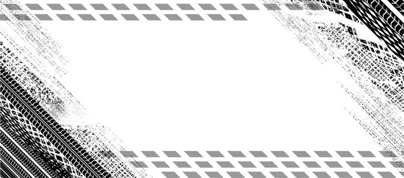 Isolierte Vektor Texturen Hintergrund - Reifenspuren Reifenprofile mit abgenutztem Effekt - Motorsport - Design Element Vorlage - Schwarze Reifenprofile