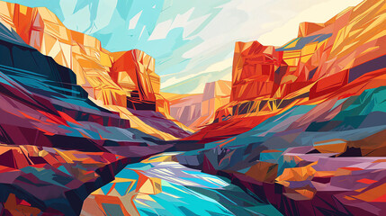 Modern flat illustration of Utah canyons - obrazy, fototapety, plakaty
