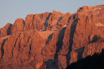 The northern side of Monte Sella at sunset from the Val Gardena area