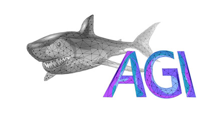  Artificial general intelligence shark letter symbols. Minimalist style AGI icon. Machine learning concept technology AI brain vector illustration