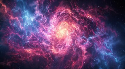 A colorful galaxy with a bright red and blue swirl. The swirl is surrounded by a blue and purple background