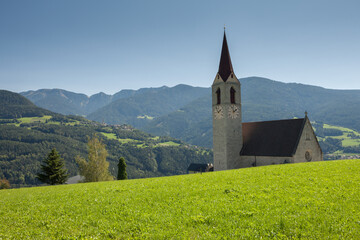 External view of the architecture of the church of Velturno in Val Isarco, Italy