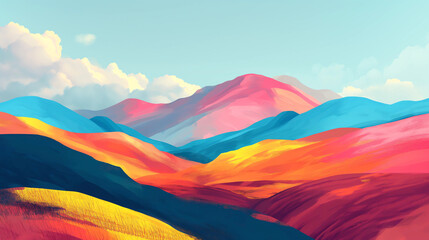 Brightly colored Watercolor landscape illustration