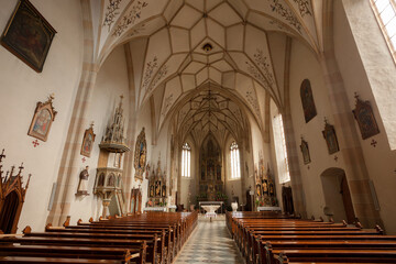 Internal view of the architecture of the church of Villandro in Val Isarco, Italy