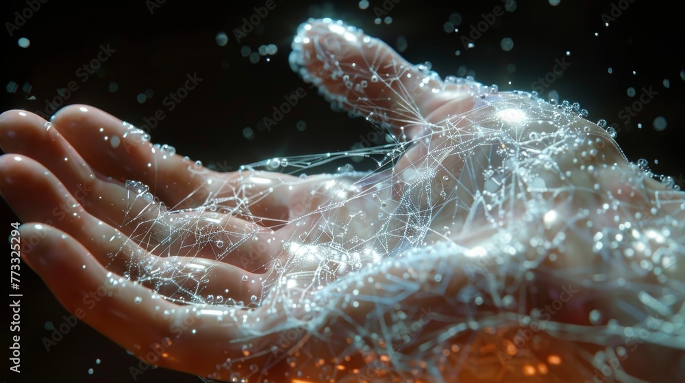 Aufkleber a hand is shown in a blurry image with a lot of small dots. the image has a dreamy, ethereal quality