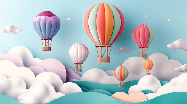Bright, modern illustration of hot air baloons