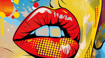 Vintage comic-style pop art of red lips