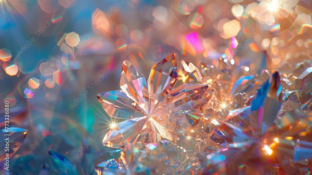 Poster a close up of a cluster of colorful crystals. the image has a dreamy, ethereal quality to it, with t