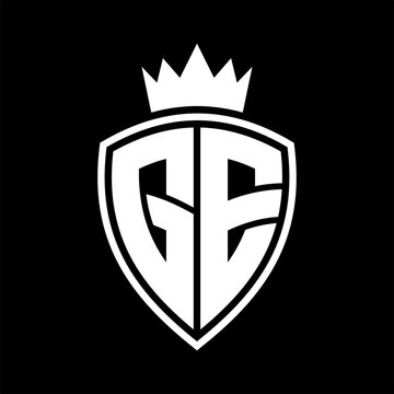 recommend clip art: GE Letter monogram shield and crown outline shape with black and white color design