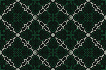 Fototapeta premium Seamless floral pattern with black, green and grey color. Vector illustration.