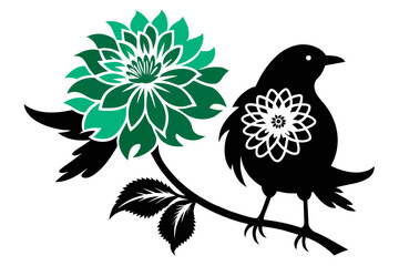  silhouette color image,Dahlia bird ,vector illustration,white background