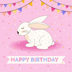 Happy birthday card with cute bunny