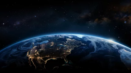 Tableaux ronds sur plexiglas Anti-reflet Pleine Lune arbre Planet earth globe view from space showing realistic earth surface and world map as in outer space point of view