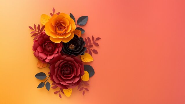 Hintergrund Druck Motiv mit schönen Blumen aus  Papier mit Platzhalter, ai generativ
