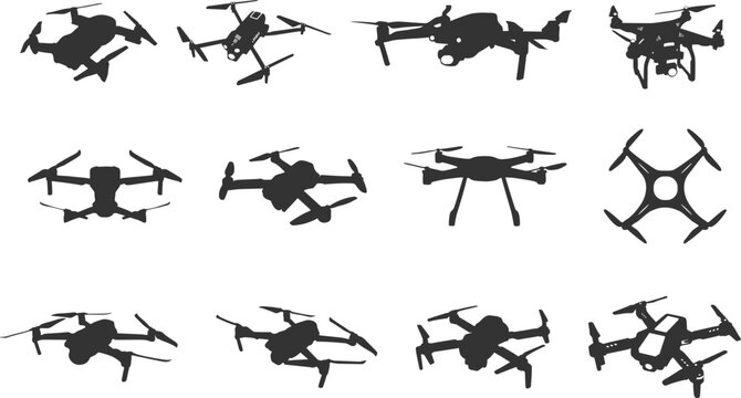 Flying drone silhouette, Drone silhouettes, Flying drone svg, Flying drone vector illustration, Drone silhouette, Drone vector set