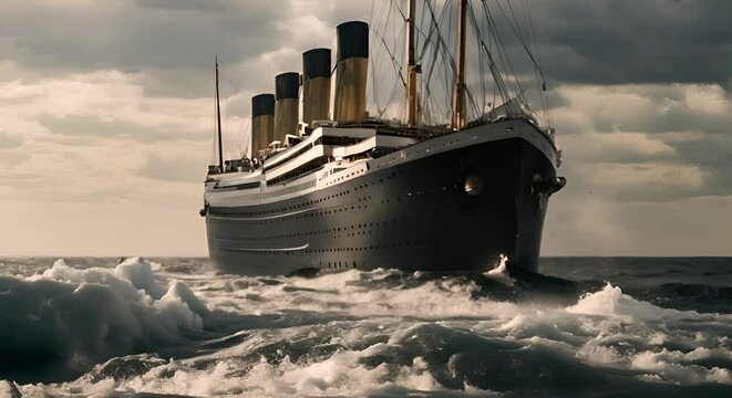 Titanic sailing at sea.