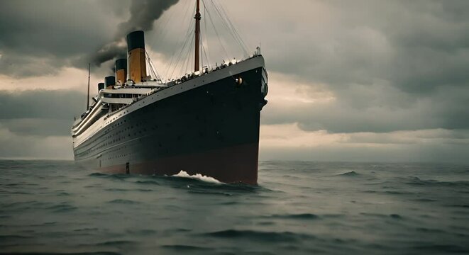 Titanic sailing at sea.