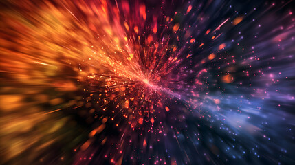 Fototapeta na wymiar Vibrant Cosmic Explosion with Glowing Particles and Blazing Light