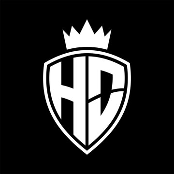 recommend clip art: HO Letter monogram shield and crown outline shape with black and white color design