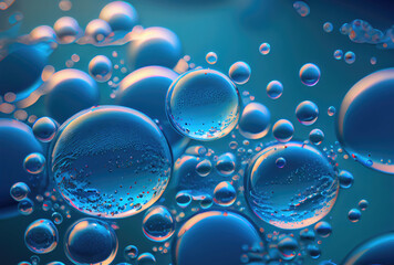 Blue glossy water bubble in underwater background. Nature and abstract concept. Generative AI