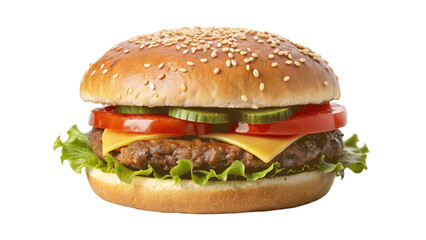 A fresh hamburger isolated on Transparent background. National Hamburger Month