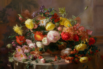 Naklejka na ściany i meble Vintage Floral Background With Flowers