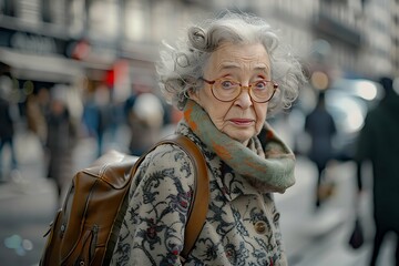 Fototapeta premium Elderly woman walking on the street, portrait of a senior woman