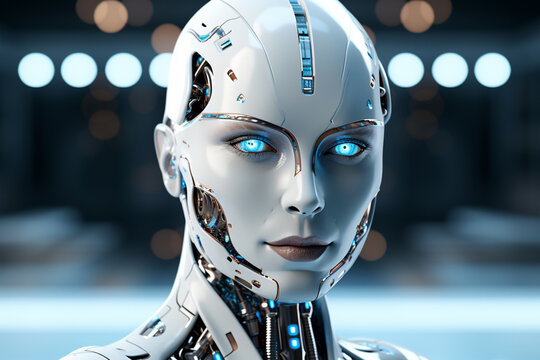 3d rendering humanoid robot isolated on a black background with clipping path