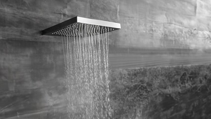 Edle Regendusche und fliessendes Wasser mit schönen Duschkopf