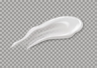 Realistic 3D smear of white cream on an isolated transparent background. Vector illustration isolated cosmetics smooth drop moisturizer for body or facial moisturing on gray background