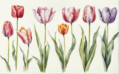 Timeless and classic picture of a bouquet of tulips on a clean white background, symbolizing the awakening of spring nature.