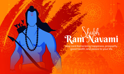 Illustration of Ram Navami with bow arrow greeting card for Hindu Religious festival Navratri