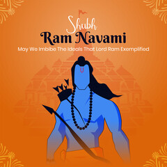 Illustration of Ram Navami with bow arrow greeting card for Hindu Religious festival Navratri
