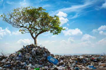 A tree growing on a rubbish tip.
