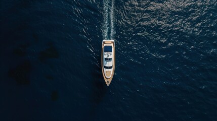 Aerial View Of A Lonely Luxury Yacht Boat In The Middle Of The Sea