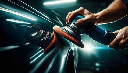 Hand Holding A Polishing Tool Against The Car Surface