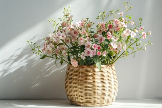 Flowers in a basket on a white background
